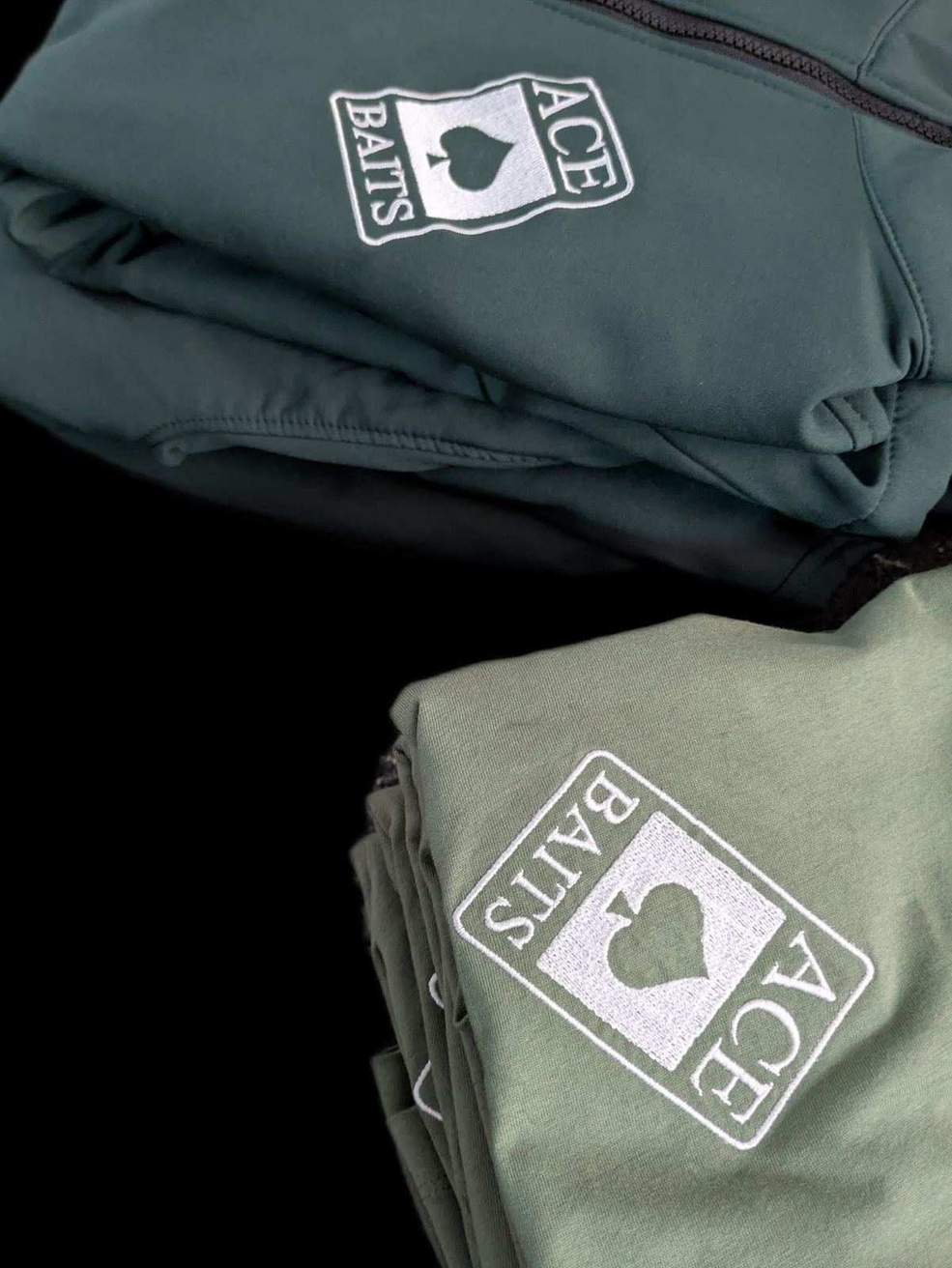 Folded embroidered workwear for Ace Baits, Ramsgate