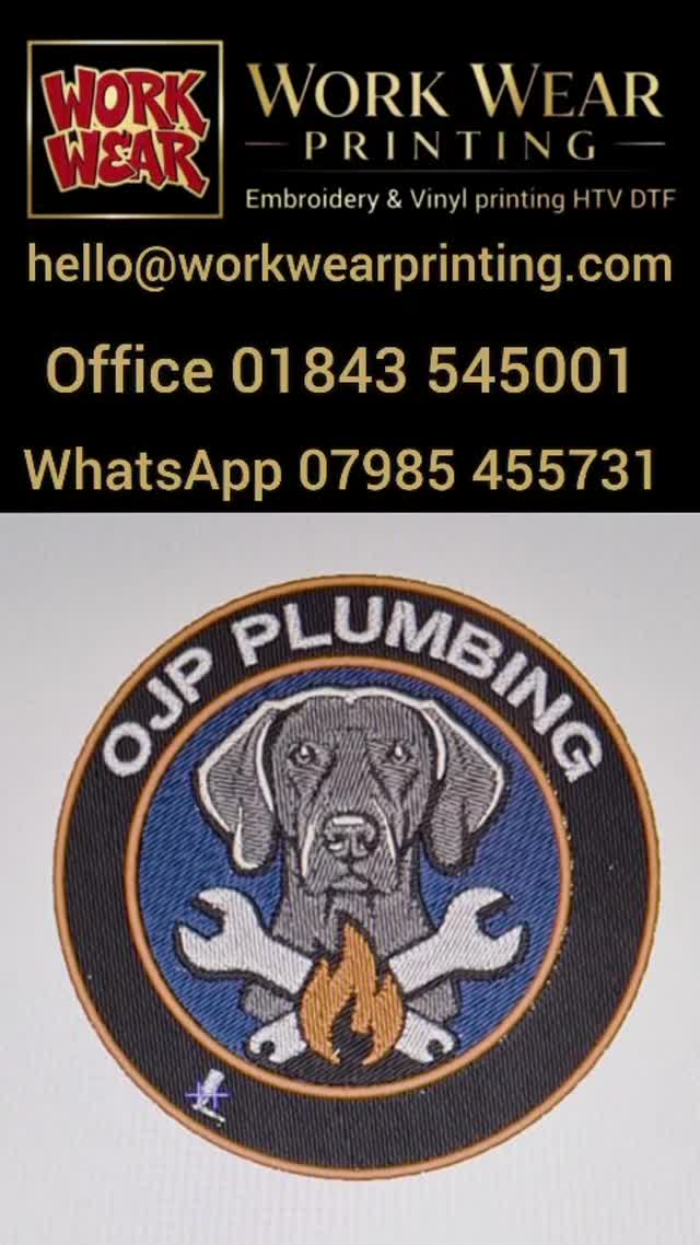 OJP Plumbing logo: from design, then digitised, then finished embroidery