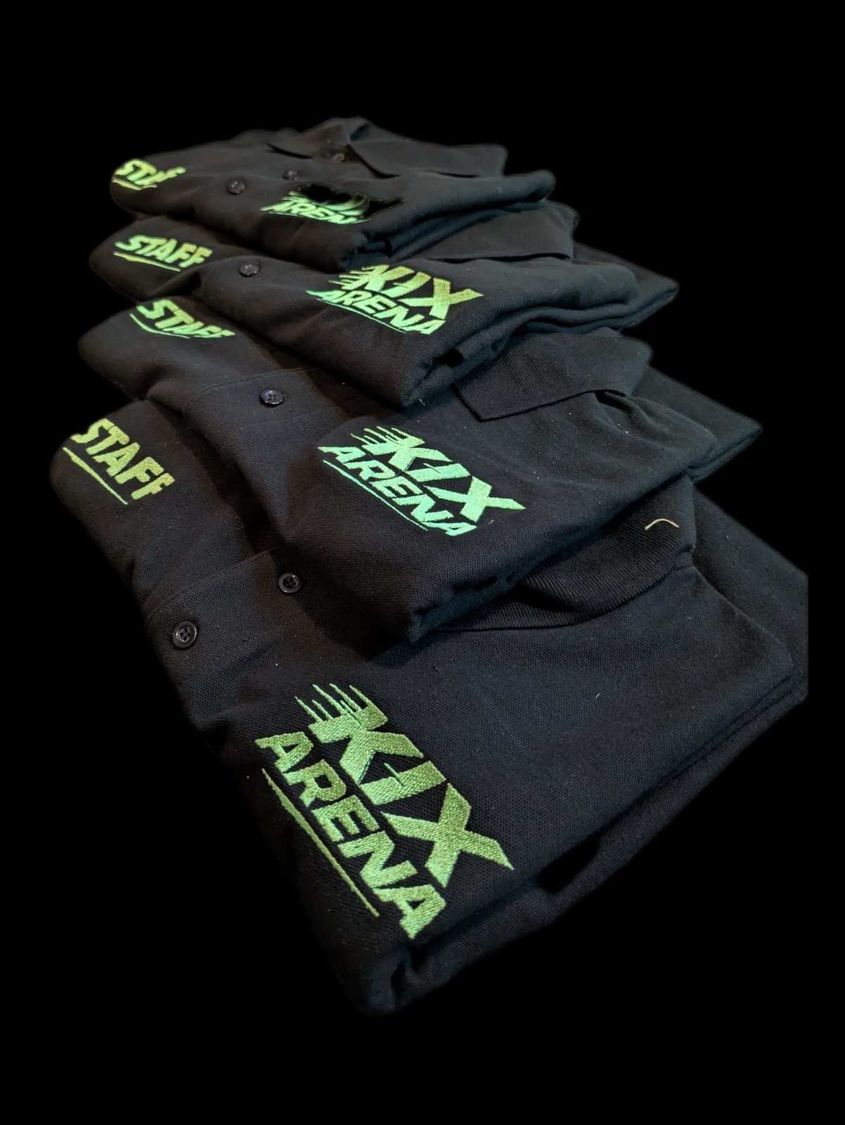 Printed staff polo shirts for Kix Arena football centre