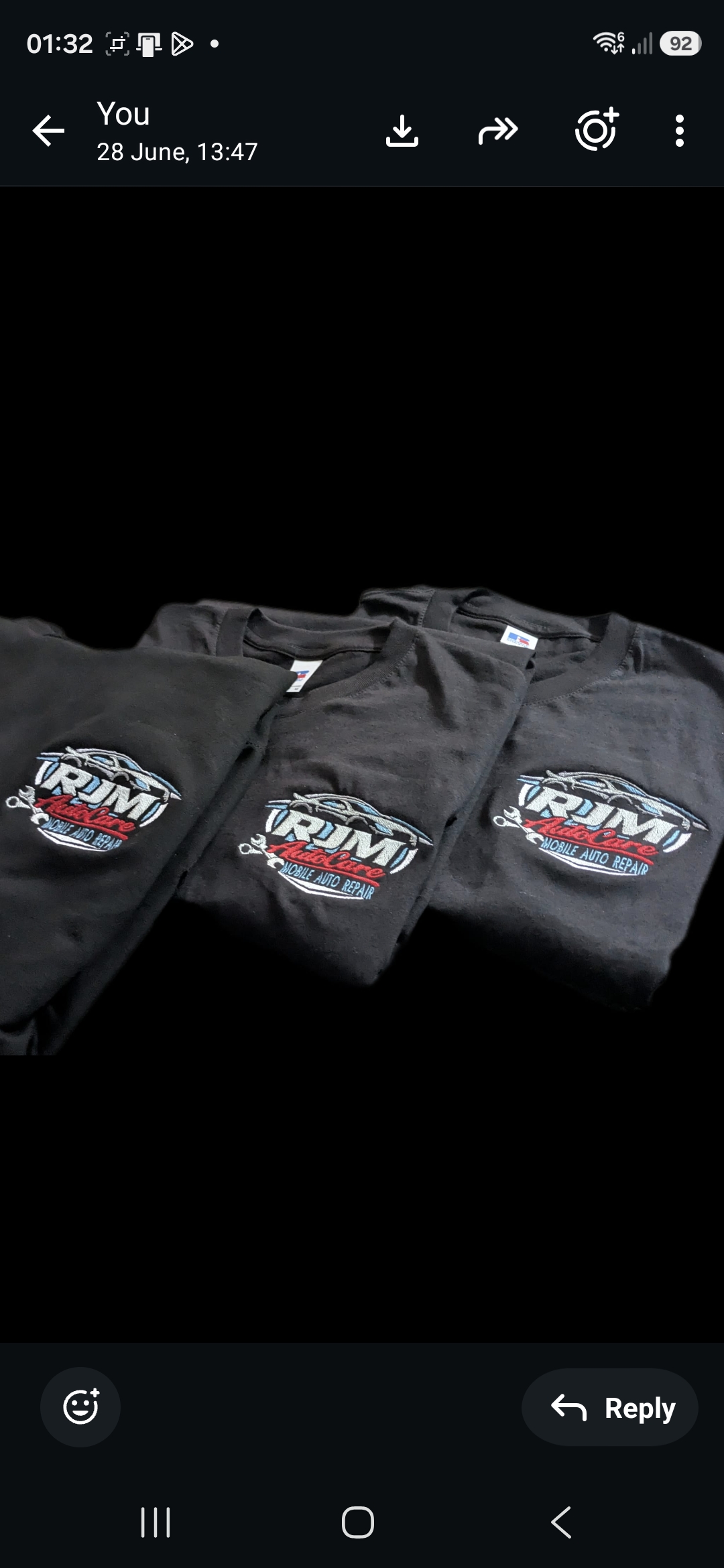 RJM AutoCare embroidered t-shirts